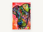 Rainbow Patchwork Hound, colourful pop art dog portrait, animal canvas wall art print, front view