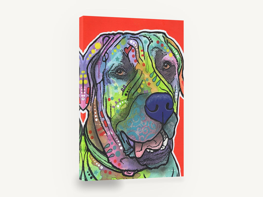 Technicolour Mastiff Portrait, colourful pop art dog portrait, animal canvas wall art print ready to hang