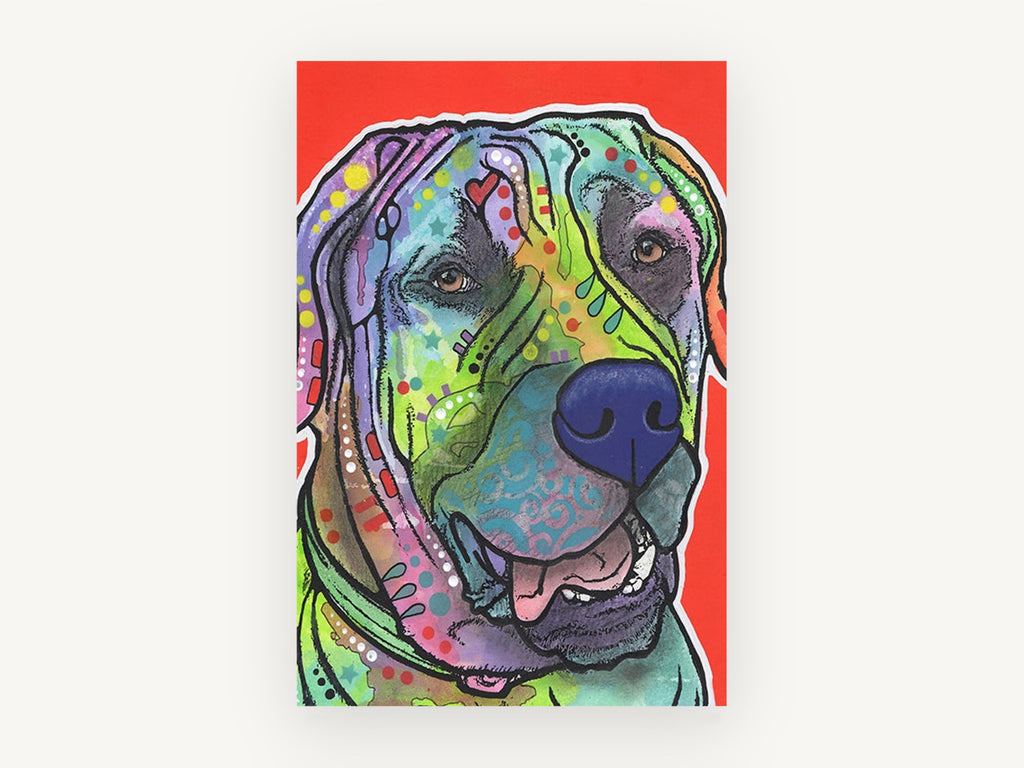 Technicolour Mastiff Portrait, colourful pop art dog portrait, animal canvas wall art print, front view