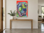 Technicolour Mastiff Portrait animal canvas print on the wall of a entry hall