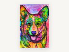 Rainbow Corgi Portrait, colourful pop art corgi portrait, animal canvas wall art print, front view