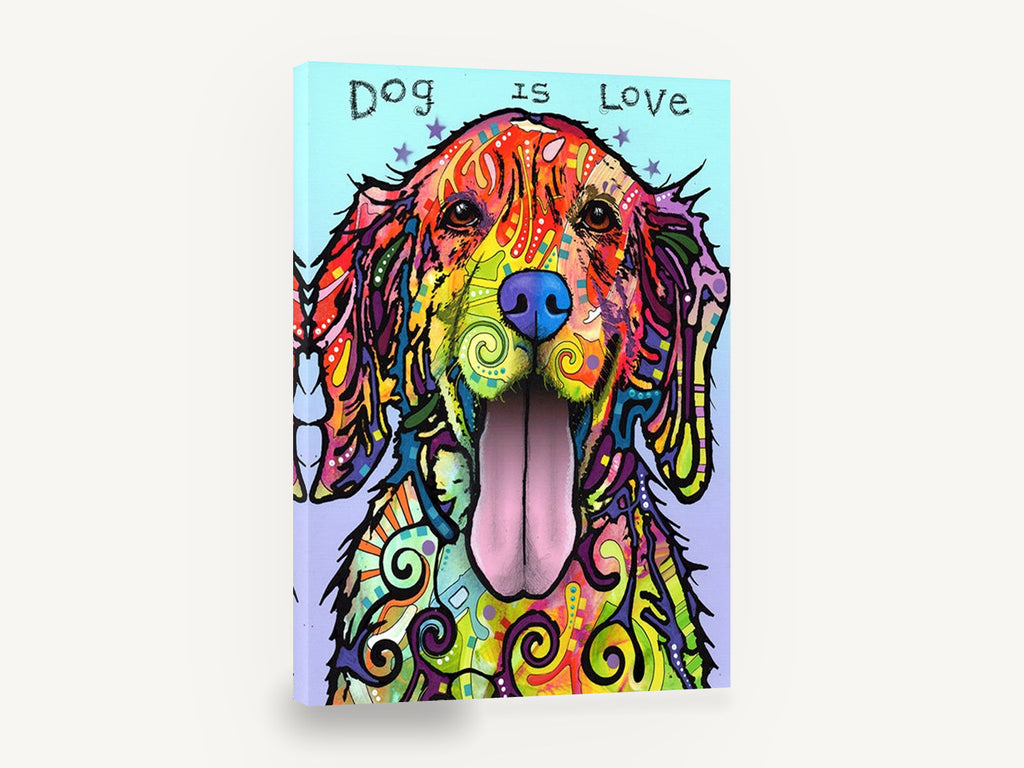 Rainbow Retriever Love, colourful pop art retriever illustration, animal canvas wall art print ready to hang