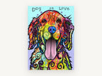 Rainbow Retriever Love, colourful pop art retriever illustration, animal canvas wall art print, front view