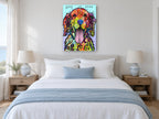 Rainbow Retriever Love animal canvas print on the wall of a bedroom