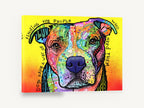 Dogs Find Their People, colourful pit bull pop art portrait, animal canvas wall art print ready to hang