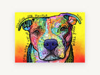 Dogs Find Their People, colourful pit bull pop art portrait, animal canvas wall art print, front view