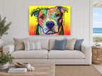 Dogs Find Their People animal canvas print on the wall of a beach house living room