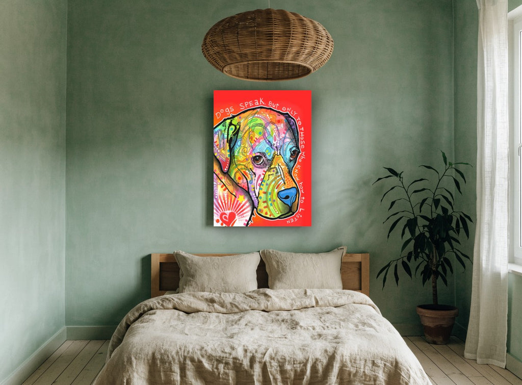 Dogs Speak Pop Portrait animal canvas print on the wall of a bedroom