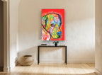 Dogs Speak Pop Portrait animal canvas print on the wall of a hallway