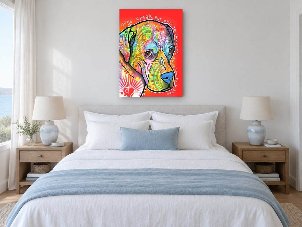 Dogs Speak Pop Portrait animal canvas print on the wall of a bedroom