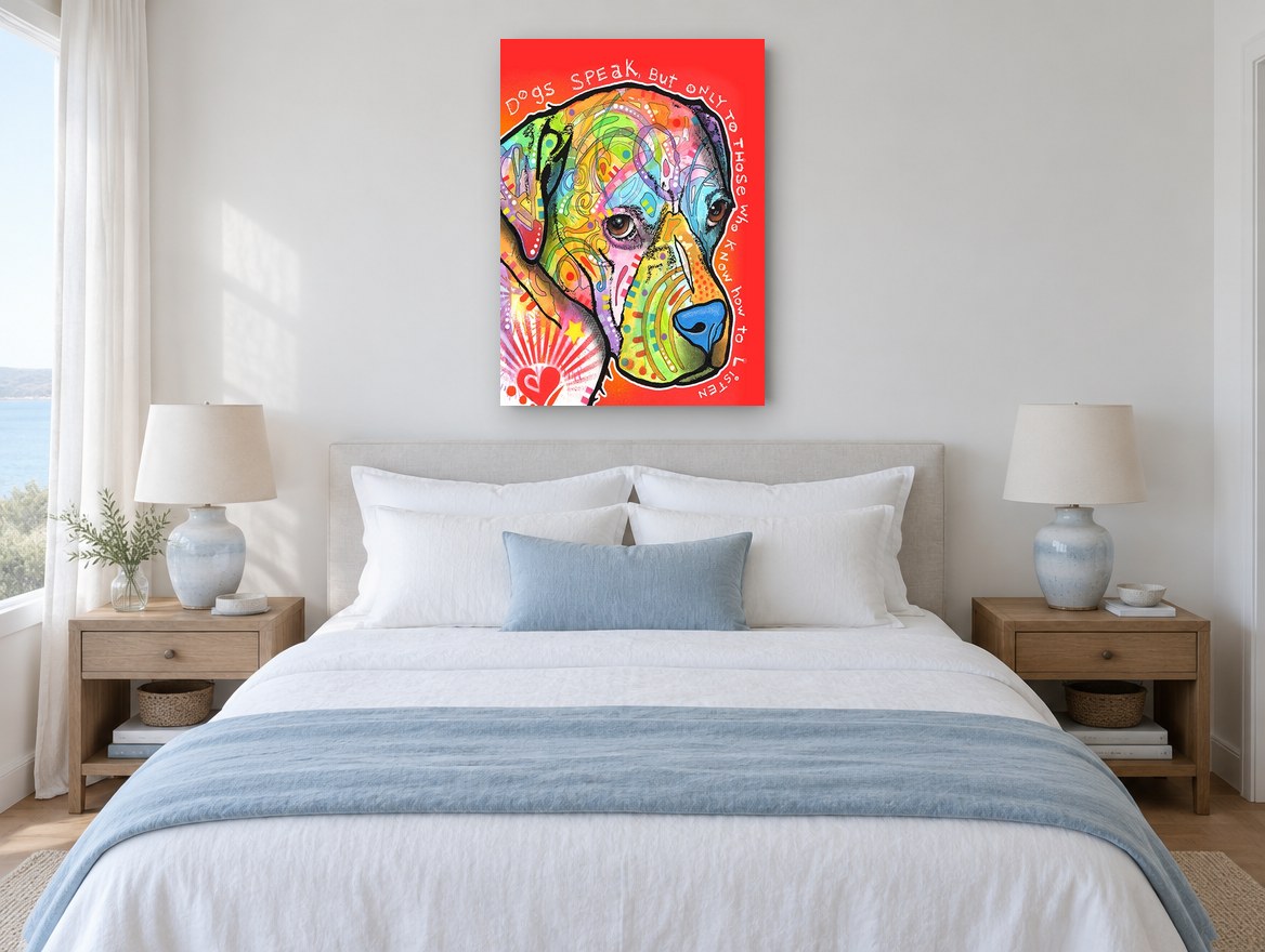 Dogs Speak Pop Portrait animal canvas print on the wall of a bedroom