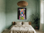 Neon Pit Bull Pop animal canvas print on the wall of a bedroom