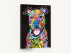 Neon Pit Bull Pop, colourful pit bull pop art portrait, animal canvas wall art print ready to hang