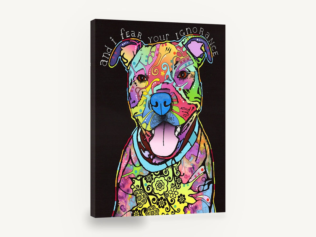 Neon Pit Bull Pop, colourful pit bull pop art portrait, animal canvas wall art print ready to hang