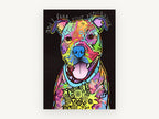 Neon Pit Bull Pop, colourful pit bull pop art portrait, animal canvas wall art print, front view