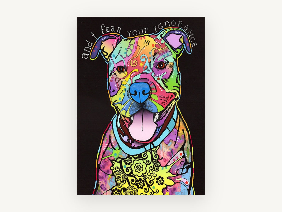 Neon Pit Bull Pop, colourful pit bull pop art portrait, animal canvas wall art print, front view
