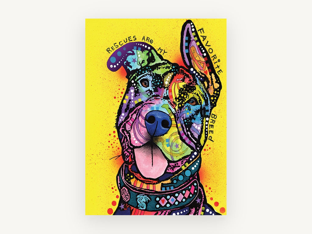 Rescue Pup Pop Portrait, colourful pit bull pop art portrait, animal canvas wall art print, front view