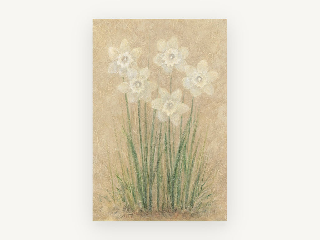 Pale Daffodils on Parchment, floral canvas wall art print, front view