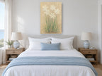 Pale Daffodils on Parchment floral canvas print on the wall of a coastal bedroom