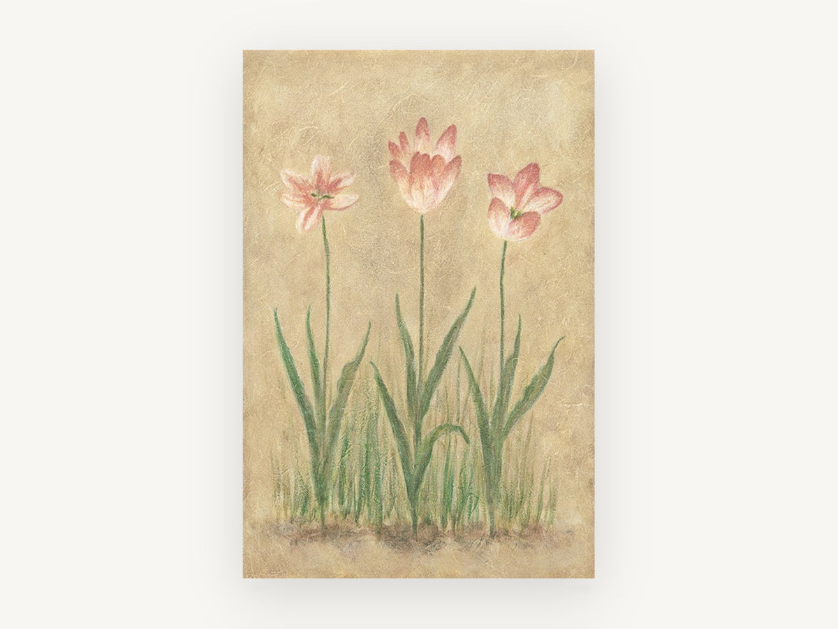 Three Pink Tulips, floral canvas wall art print, front view