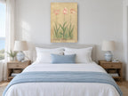 Blushing Tulip Trio floral canvas print on the wall of a coastal bedroom