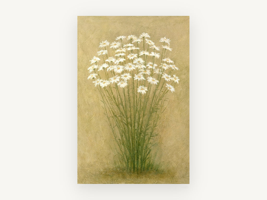 Daisy Cluster on Gold, floral canvas wall art print, front view