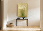 Daisy Cluster on Gold floral canvas print on the wall of a hallway