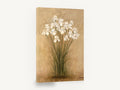 White Irises on Parchment, white iris bunch botanical painting, floral canvas wall art print ready to hang
