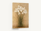 White Irises on Parchment, white iris bunch botanical painting, floral canvas wall art print ready to hang