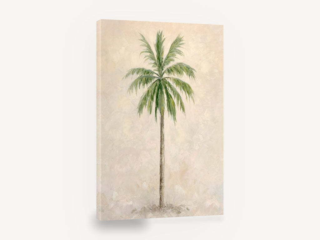 Lone Palm in Cream, single palm tree neutral painting, floral canvas wall art print ready to hang