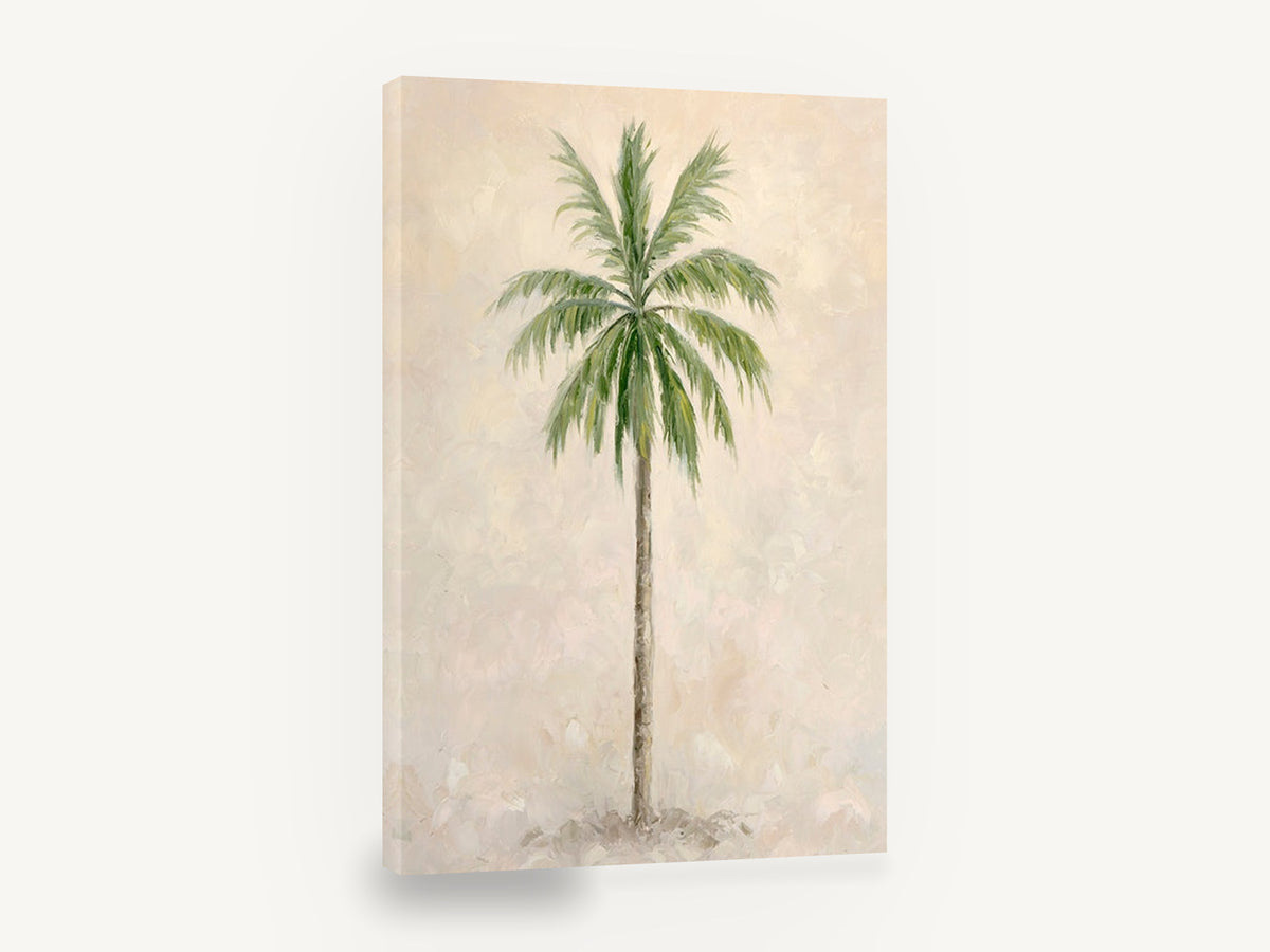 Lone Palm in Cream, single palm tree neutral painting, floral canvas wall art print ready to hang