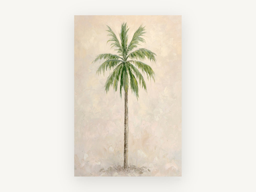 Lone Palm in Cream, floral canvas wall art print, front view