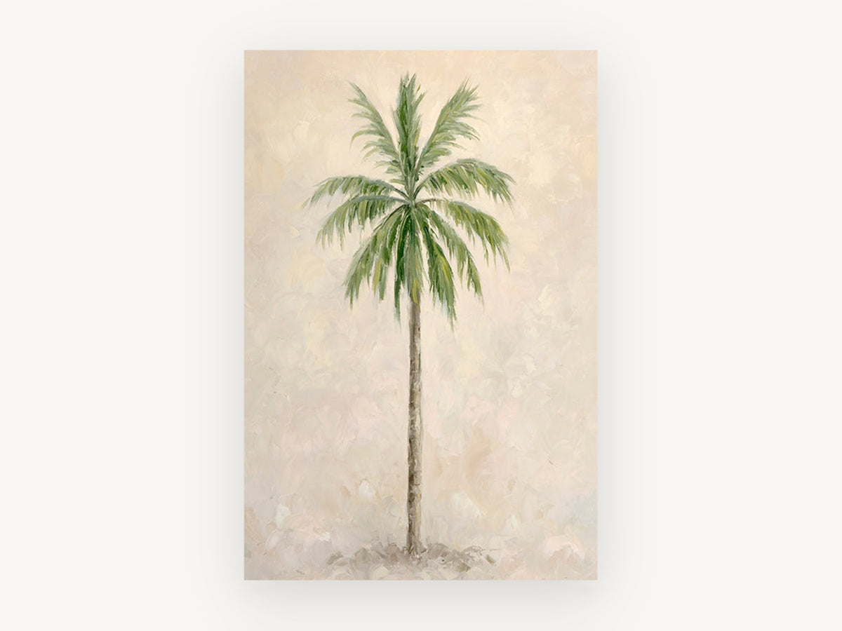 Lone Palm in Cream, floral canvas wall art print, front view