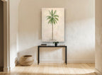 Lone Palm in Cream floral canvas print on the wall of a hallway