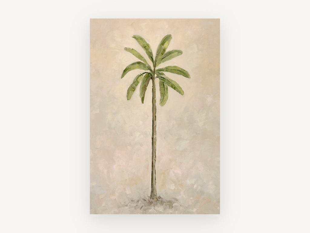 Lone Palm on Cream, floral canvas wall art print, front view