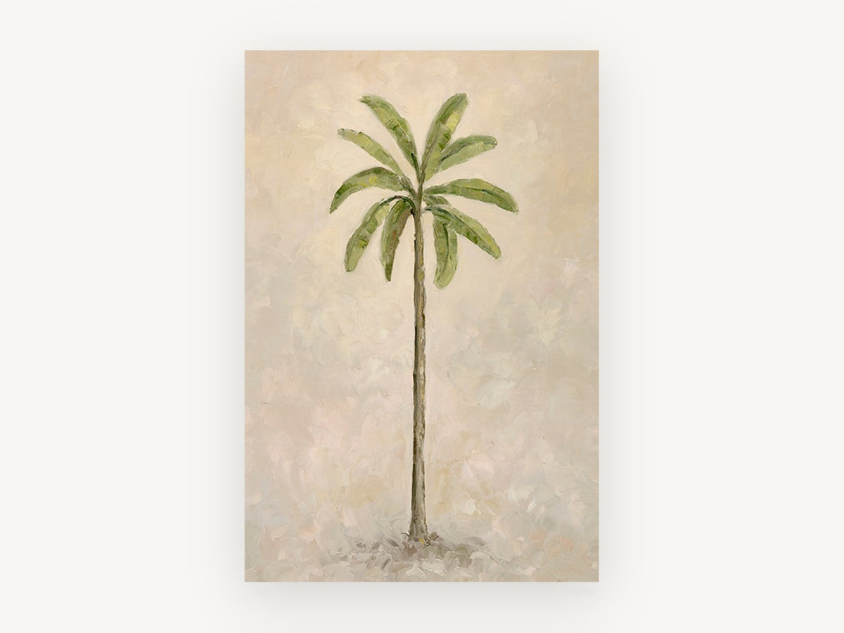 Lone Palm on Cream, floral canvas wall art print, front view