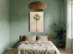 Lone Fan Palm floral canvas print on the wall of a bedroom