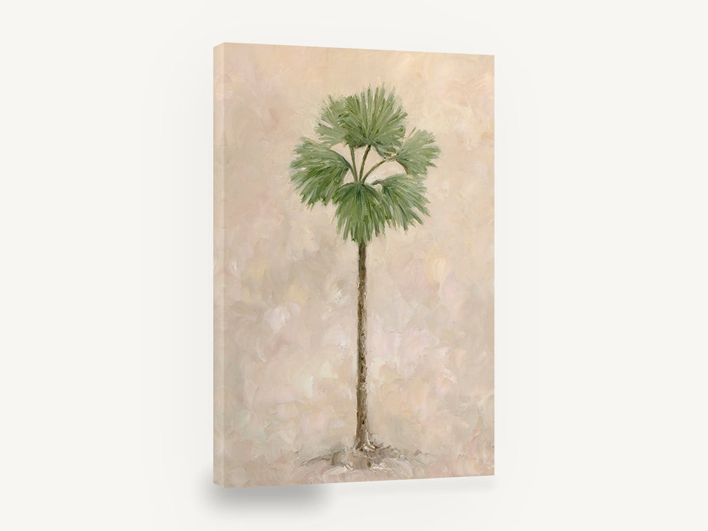Lone Fan Palm, fan palm tree painting neutral, floral canvas wall art print ready to hang