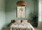 Lone Palm on Cream floral canvas print on the wall of a bedroom