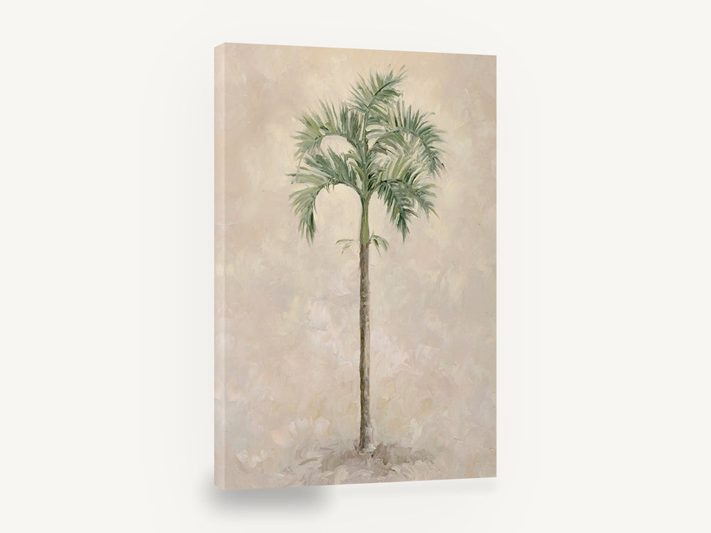 Lone Palm on Cream, single palm tree textured botanical painting, floral canvas wall art print ready to hang