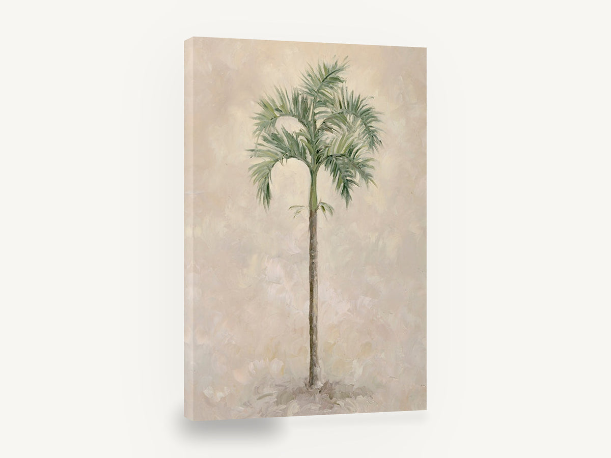 Lone Palm on Cream, single palm tree textured botanical painting, floral canvas wall art print ready to hang