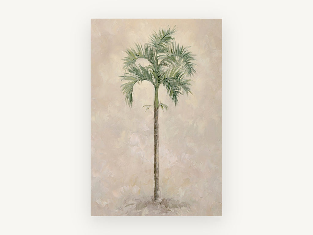 Lone Palm on Cream, floral canvas wall art print, front view
