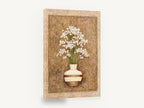 White Blooms in Banded Vase, white flowers in vase on burlap, floral canvas wall art print ready to hang