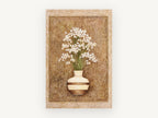 White Blooms in Banded Vase, floral canvas wall art print, front view