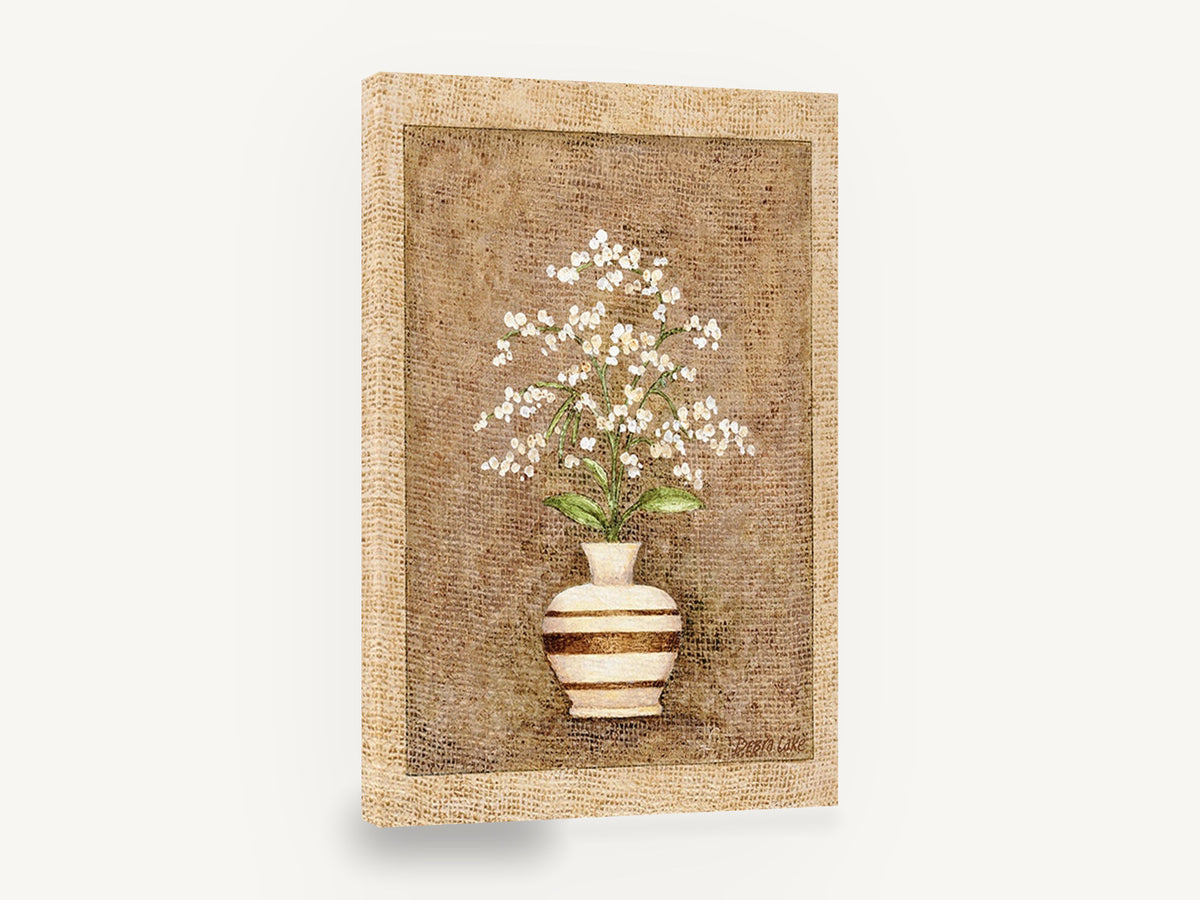 Striped Vase Baby's Breath, white baby's breath vase still life, floral canvas wall art print ready to hang