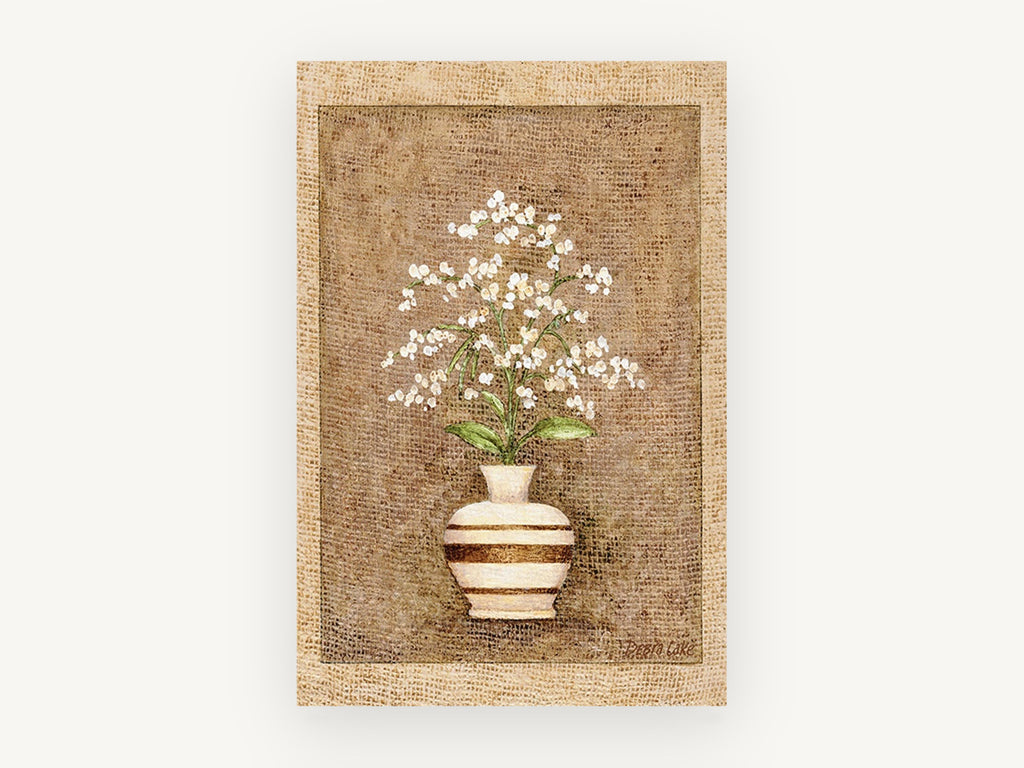 Striped Vase Baby's Breath, floral canvas wall art print, front view