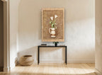 Two Tulips in Cream Jug floral canvas print on the wall of a hallway