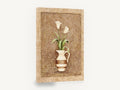 Cream Tulips in Striped Jug, white tulips striped jug still life, floral canvas wall art print ready to hang