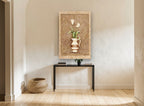 Cream Tulips in Striped Jug floral canvas print on the wall of a hallway
