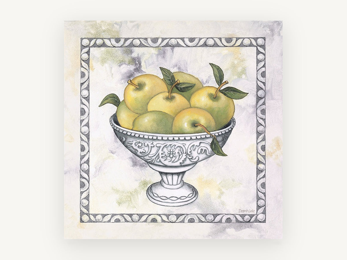 Green Apples in Silver, floral canvas wall art print, front view
